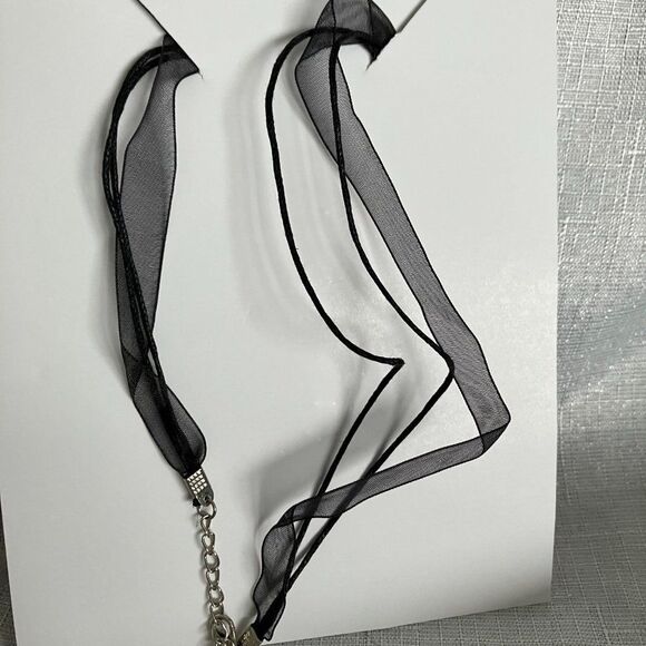 Oblong Hammered Copper Pendant on Black Ribbon 18 Inches - Picture 3 of 3